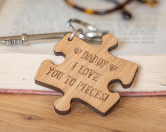 Daddy keyring - love you to pieces, Daddy gift, dad gift, fathers day gift, dad keyring, fathers dad, wooden engraved keyring, new dad gift