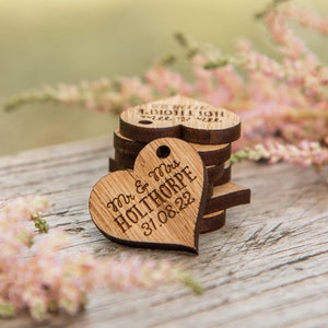 Wooden Wedding Hearts, Table Decor, Personalised Mr & Mrs Love, Heart Wedding Table Decoration, Custom Favours, Rustic Wood Foliage,  14TD