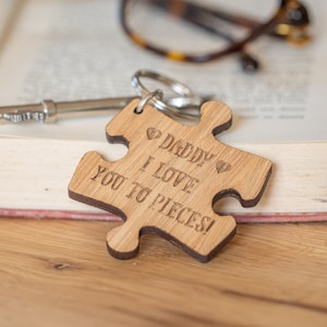 Daddy keyring love you to pieces, Daddy gift, dad gift, fathers day gift, dad keyring, fathers dad, wooden engraved keyring, new dad gift image 1