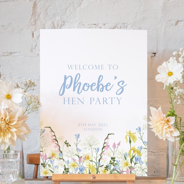 Wildflower personalised hen party sign | welcome hens party sign | hen party decor hen do sign | hen party print, hens party welcome to hen