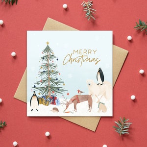 Christmas card illustrated winter scene greeting card holiday card unique cute and vintage style merry christmas card image 1