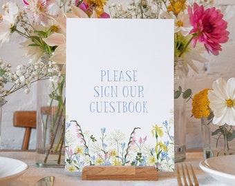 Wildflower guestbook sign with optional easel | guest book sign | floral and greenery wedding sign | please sign our wedding guest book