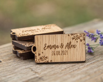 Personalised Wooden Wedding Favour Tags, With Love Favor Tags, Thank You Wedding Favor, Bridal Shower Tags, Personalized Floral Tokens, 42TD