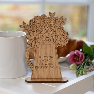 Personalised wooden plaque flowers in a pot | unique mothers day gift from daughter or family | birthday gift for Mum | Stepmum or Nan