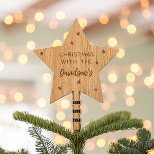 Christmas with the surnames tree star family ornament | family gift Christmas star ornament | wooden personalised star tree topper