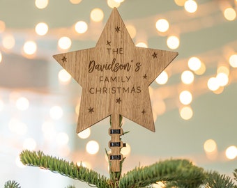 Ornamento per la famiglia con stella dell'albero di Natale / regalo di famiglia Ornamento della stella di Natale / puntale per albero con stella personalizzato in legno / puntale per albero con stella