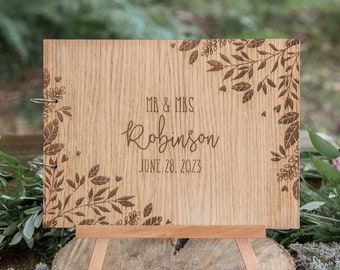 Wedding guest book, guestbook, floral foliage, rustic guest book, guestbook, custom guest book, wedding, alternative, wood wooden PG1