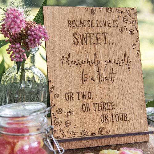 Sweet Table Wedding Sign Love is Sweet Personalised Free Standing Table Decor 
