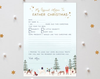 Letter to Santa for children to fill in | choice of Santa or Father Christmas | A4 sized with Christmas illustrations