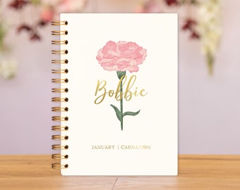 Birth flower personalised notebook | personalized journal with birth month flower | birthday gift for her birth flower gift custom notebook