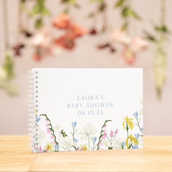 Personalised baby shower memory book | wildflower floral guest book for baby shower party | decor guestbook signing book for baby shower