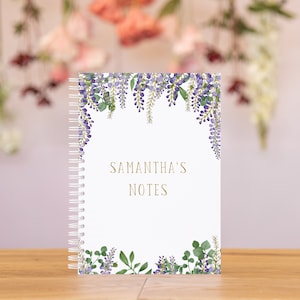 Floral wisteria notebook | flowers notebook for her | gift for her personalised note book | personalize notebook custom notebook