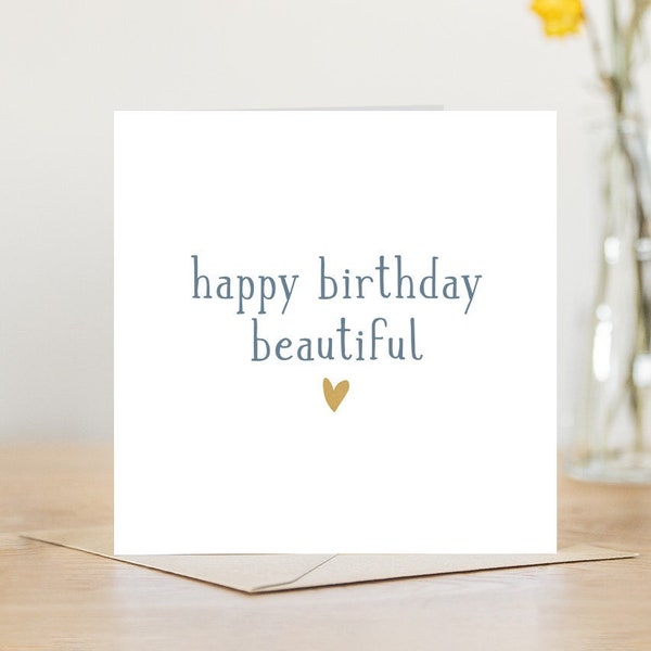 Happy birthday beautiful birthday card | personalised printed with message | romantic card for girlfriend wife partner cute best friend