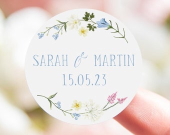 Personalised wildflower wedding stickers | floral wedding labels | flower favor sticker | wedding favors thank you stickers | round stickers