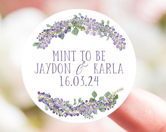 Personalised mint to be wedding stickers | wisteria mauve lilac purple mint to be favor labels | labels for mints | mint wedding favours