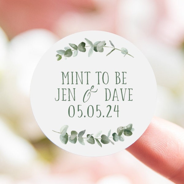 Personalised mint to be wedding stickers | mint to be favor labels | labels for mints green eucalyptus botanical | mint wedding favours