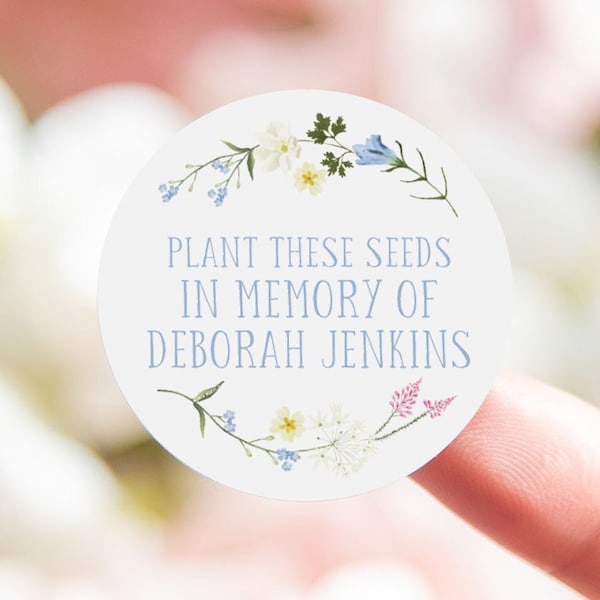 In memory of personalised wildflower stickers | floral memorial stickers | in loving memory seed funeral sticker | custom labels wedding