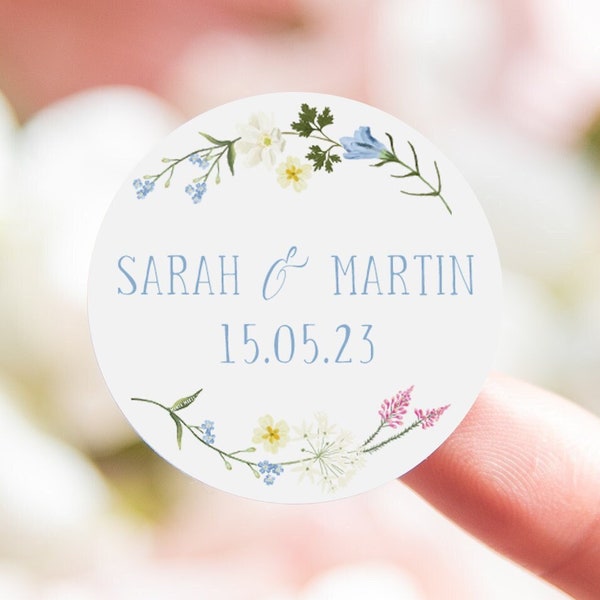 Personalised wildflower wedding stickers | floral wedding labels | flower favor sticker | wedding favors thank you stickers | round stickers