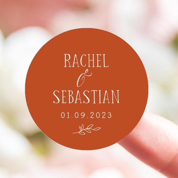 Burnt orange fall wedding sticker personalised | wedding label favor stickers | personalised sticker wedding favors terracotta