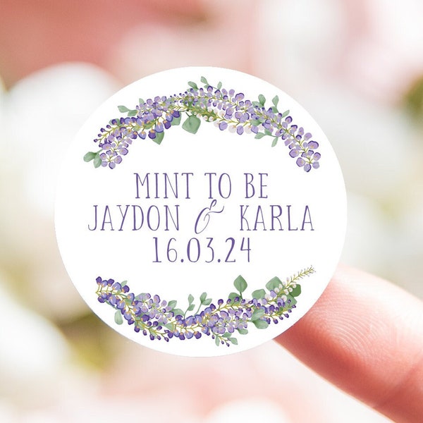 Personalised mint to be wedding stickers | wisteria mauve lilac purple mint to be favor labels | labels for mints | mint wedding favours