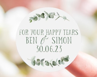 For your happy tears wedding stickers | personalised eucalyptus tissue stickers | wedding tissues | labels for happy tears sticker | tears