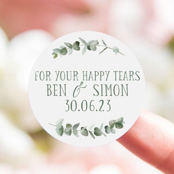 For your happy tears wedding stickers | personalised eucalyptus tissue stickers | wedding tissues | labels for happy tears sticker | tears