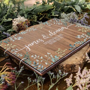 Wedding guest book, alternative unique guestbook, personalised guest book , green foliage eucalyptus, wooden guest book, rustic wedding PG9 image 7