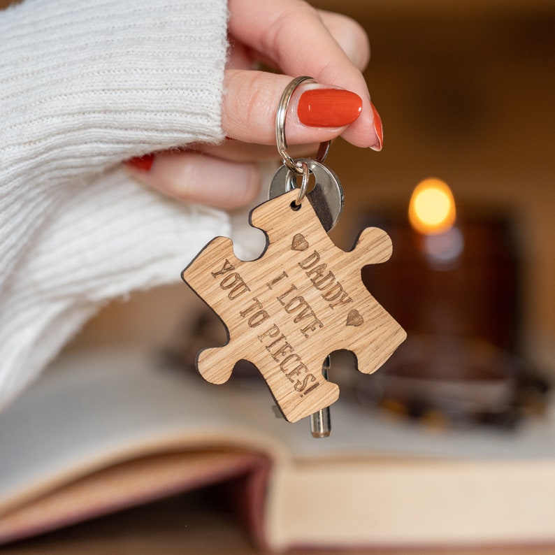 Daddy keyring love you to pieces, Daddy gift, dad gift, fathers day gift, dad keyring, fathers dad, wooden engraved keyring, new dad gift image 2