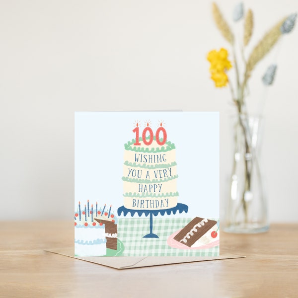 100th birthday card | illustrated 100 birthday card | 100th birthday | happy 100th birthday | happy 100th | 100th card for her or him