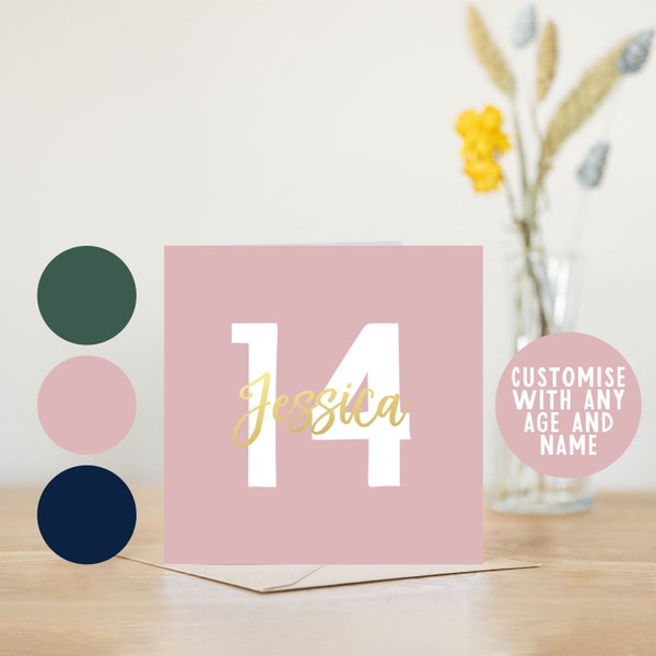 Happy 14th birthday card | fourteenth personalised card for 14th birthday | fourteen birthday 14 years old kids birthday card