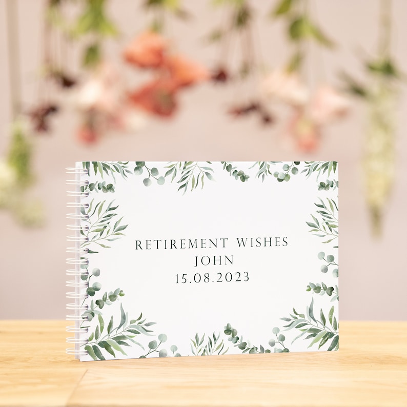 Personalised eucalyptus or wisteria retirement guestbook for retirement wishes retirement party retirement gift retirement decor Eucalyptus
