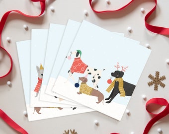 Dog scenes pack of 5 christmas cards | seasons greetings christmas card pack | handmade hand drawn five pack of cards | pack Xmas cards