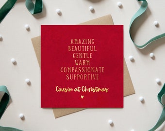 Cousin Foil Christmas Card | gold foil red luxury Christmas Card with poem | special card for Cousin at Christmas