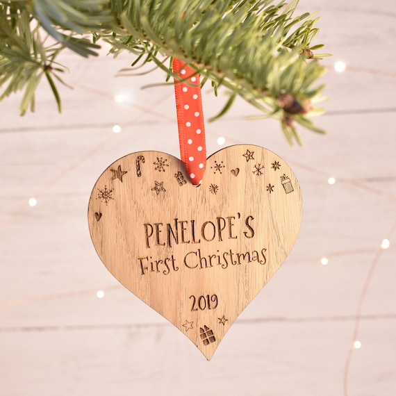 Personalised Baby First Christmas Heart Tree Decoration