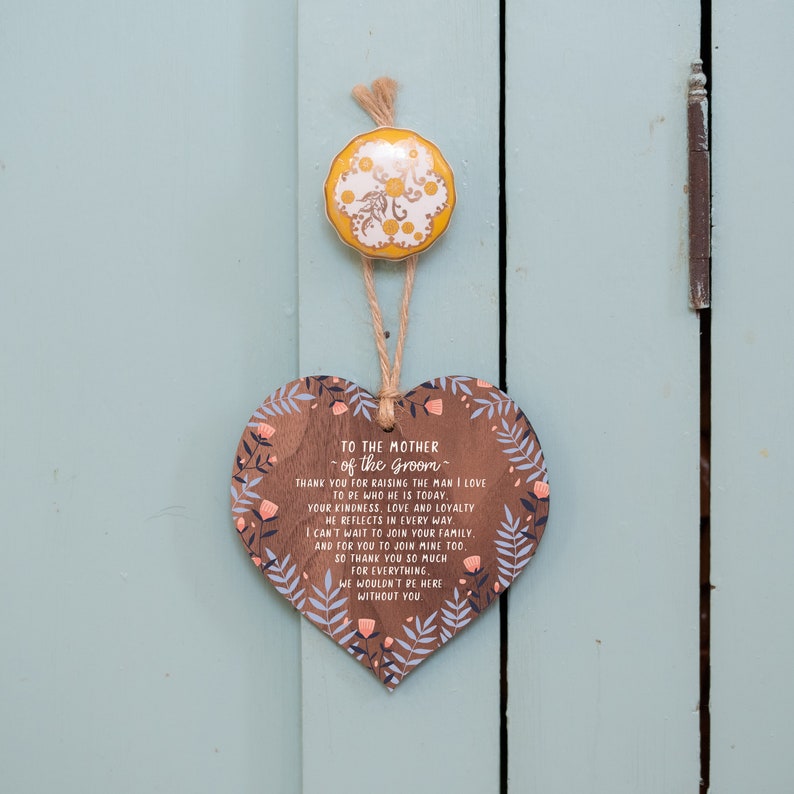 Mother of the Groom Gift Hanging Wooden Heart Mum On my wedding day Wood Keepsake For mum Gift from Bride Mother in law AM94 image 4