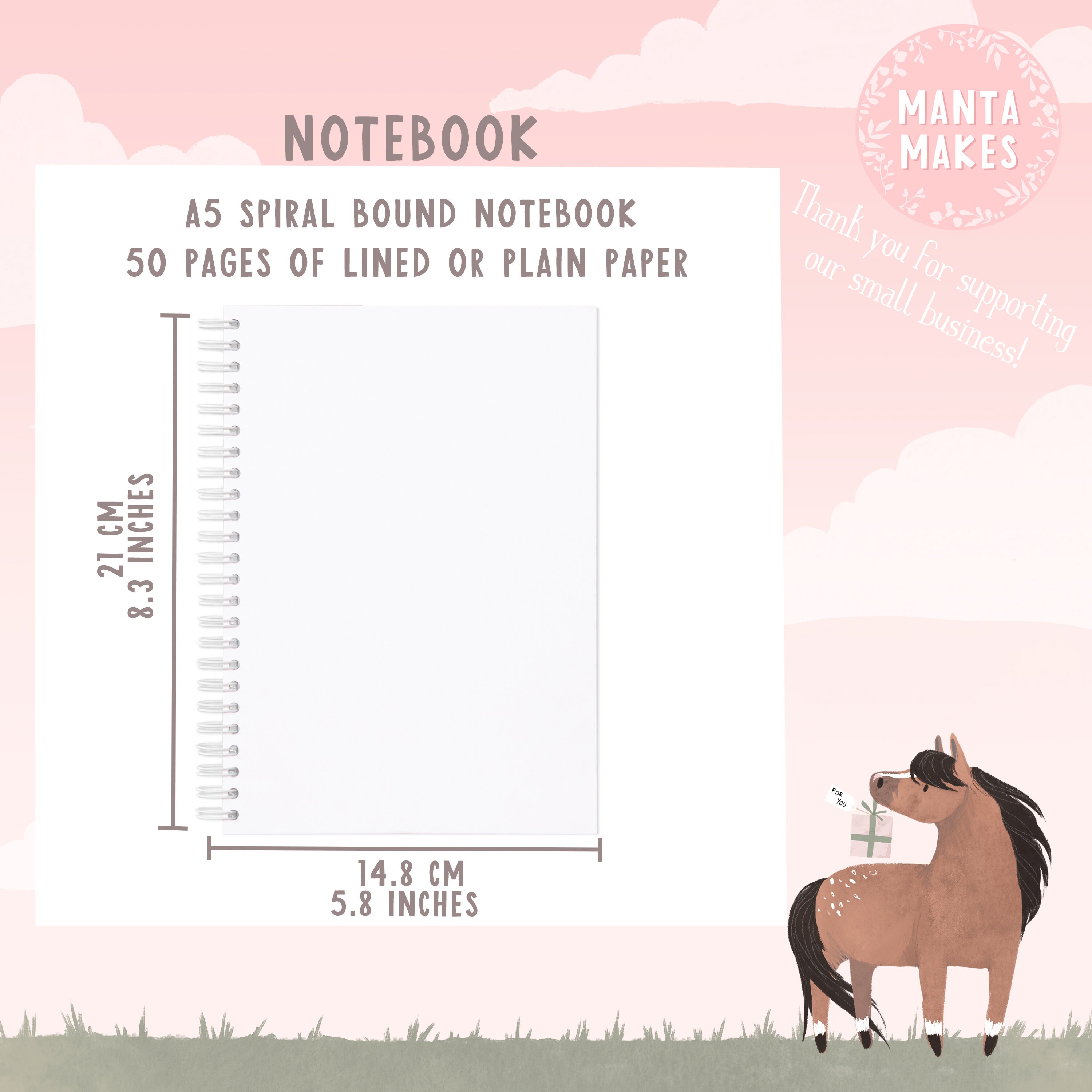 Horse themed notebook in choice of plain or lined | horse gifts or horse lover gift | equestrian gifts notepad / journal