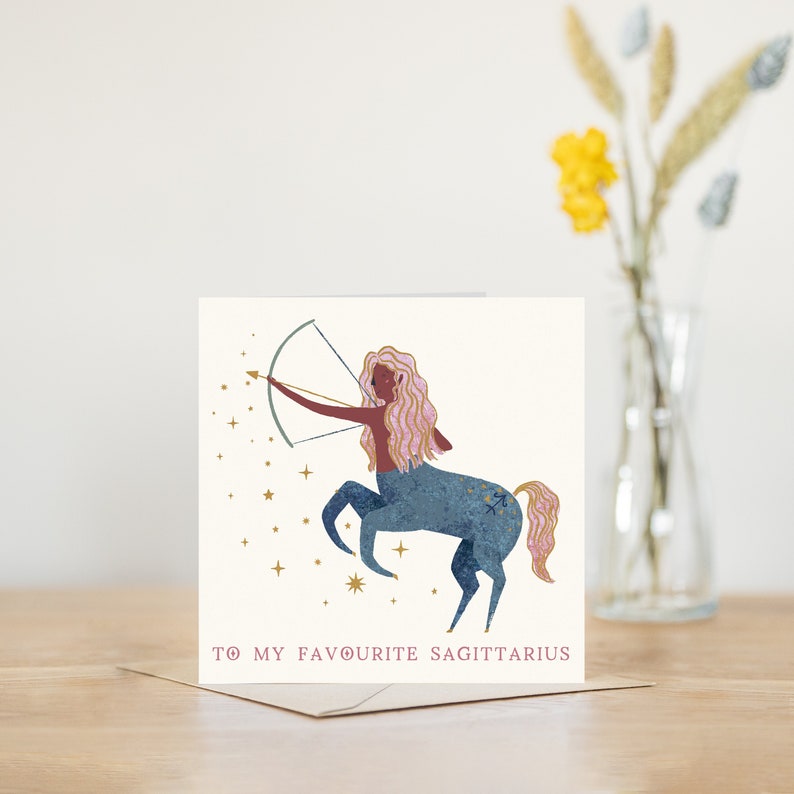 Sagittarius star sign zodiac card Sagittarius birthday card for her horoscope birthday female birthday astrology birthday horoscope image 1