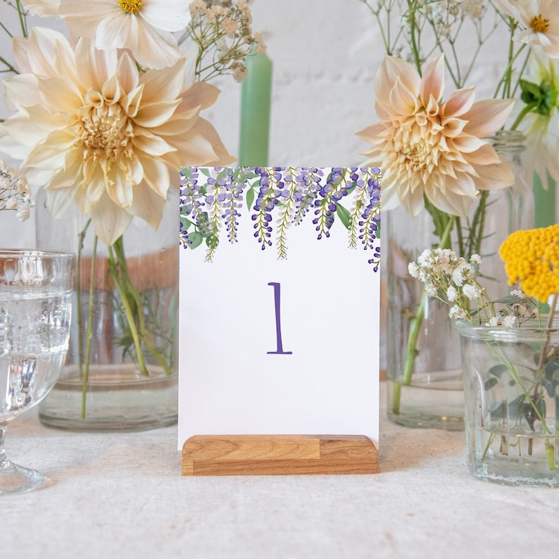 Table numbers wedding table number wedding wisteria numbers floral purple wedding wedding table decor bridal shower table cards image 1