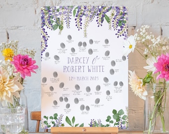 Personalised wedding guestbook wisteria alternative illustration | wedding guest book | fingerprint thumbprint boho card poster