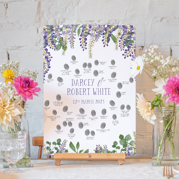 Personalised wedding guestbook wisteria alternative illustration | wedding guest book | fingerprint thumbprint boho card poster