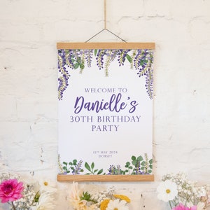 Personalised purple wisteria birthday sign | birthday party sign | birthday decor birthday decoration | flower birthday party signs birthday