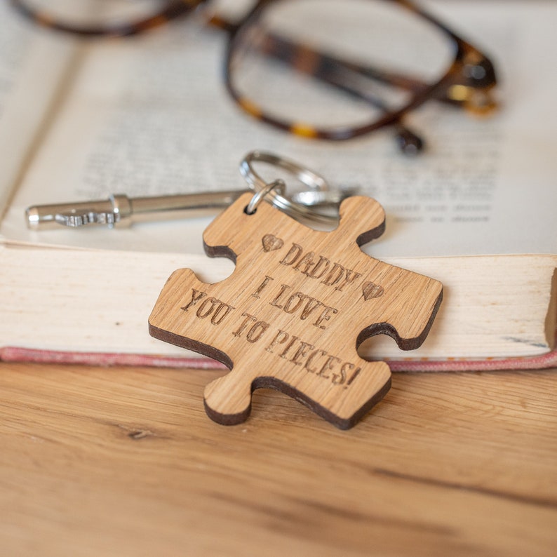 Daddy keyring love you to pieces, Daddy gift, dad gift, fathers day gift, dad keyring, fathers dad, wooden engraved keyring, new dad gift image 1