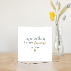Favorite person birthday card | happy birthday card for her | cute best friend greeting card | husband wife bestie
