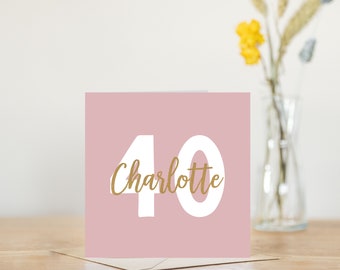 Personalised happy 40th birthday card | pink / green / blue greetings card for her woman daughter granddaughter sister niece | cute birthday