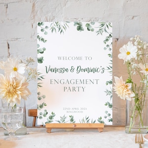 Personalised eucalyptus engagement sign | engagement party welcome sign | engagement decor banner poster signage