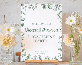 Personalised eucalyptus engagement sign | engagement party welcome sign | engagement decor banner poster signage