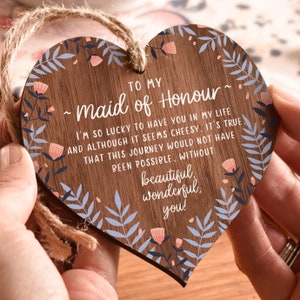 Maid of Honour Thank You Gift Hanging Wooden Heart Bridesmaid Gift Be my Head Bridesmaid Bridal Shower Hen Party Wedding Day AM14 image 4