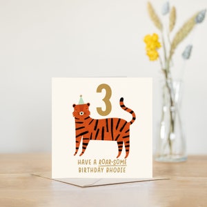 Have a roarsome birthday 3rd birthday card for child | personalised animal card for childrens birthday tiger illustrated cute card