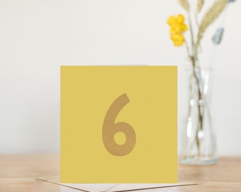 6th birthday card for girl | sixth birthday personalised card | bold bright happy birthday girl number six | girl 6 birthday pink gold