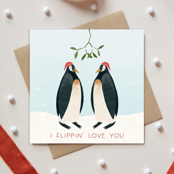 Christmas card for husband | hand drawn penguin xmas card for husband | to my husband at Christmas time card | amazing husband cards